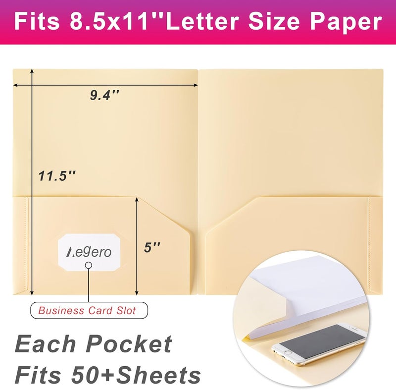 Aegero Plastic Folders with Pockets (7 Pack, Cream Yellow), Durable Heavy Duty File Folders with Business Card Slot, 2-Pocket Folder for Schoolwork & Office,Letter Size - Image 2